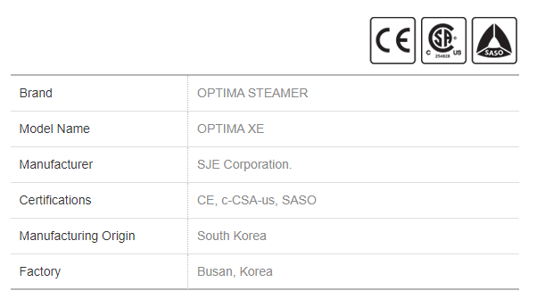Electric Steamer Optima XE General Info
